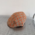 Geruite krantenjongenspet in oranje en lichtblauw katoen met klein zijlabel - 56-58cm Verstelbaar / Oranje