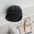 Foldable washed black denim fisherman hat with vintage finish and stitched short brim - 56-59cm (Adjustable) / Black