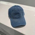 Classic dark blue denim baseball cap in solid color with curved brim for men and women - 57-62cm (Adjustable) / Medium Blue & White