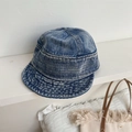 Vintage dark blue washed denim bucket hat with detailed stitching and soft brim - 56-59cm (Adjustable) / Light Blue