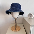 Dark blue washed denim bucket hat with adjustable windproof chin strap for sun protection - 56-58cm / Dark Blue