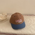 Short brim baseball cap in brown and blue with forest embroidery and nervous slogan - Adult: 56-58cm / Brown