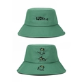 Detalle de gorros de pescador verdes con bordado Lucky+1 y estampados de gatos negros - 56-58cm (Ajustable) / Azul Claro Verde