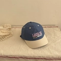 Short brim baseball cap in navy blue and beige contrast with embroidery - Adult: 56-58cm / Blue