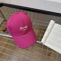 Deep crown baseball cap in magenta with Naivety 1768 embroidery and distressed brim detail - Rose Red
