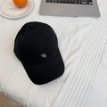 Black cotton baseball cap with RH letter embroidery on white striped textile background - 56-58cm Adjustable / Black