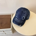 Distressed dark blue denim baseball cap with vintage frayed holes and washed texture - 56-59cm (Adjustable) / Dark Blue