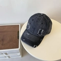 Washed black distressed denim baseball cap with vintage frayed holes and curved brim - 56-59cm (Adjustable) / Dark Grey