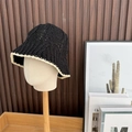 Chapeau bob en paille crochetée noire avec bord ondulé pour protection solaire de plage - 56-58cm / Noir
