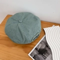 Basco retrò in denim lavato verde lago con toppa con frange Off Paris su legno - 56-58cm / Azzurro