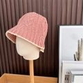 Chapeau cloche en paille crocheté rose avec bords festonnés crème pour protection solaire - 56-58cm / Rose
