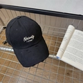 Distressed black baseball cap featuring Naivety 1768 embroidery and street style rips - Black