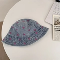 Light blue denim bucket hat with pink butterfly embroidery for women's y2k style - 56-58cm / Light Blue