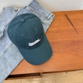 Unisex dark teal cotton baseball cap with white Concise 3D embroidery on denim background - Ink Blue