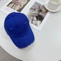 Distressed royal blue baseball cap with vintage frayed details and cotton canvas texture - 56-59cm (Adjustable) / Sapphire Blue