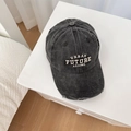 Donkergrijze distressed denim honkbalpet met wit Urban Future Axioms borduursel - Standaard / Donkergrijs