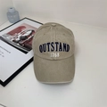 Vintage khaki washed cotton baseball cap with navy blue OUTSTAND embroidery - Regular (56-59cm) / Khaki
