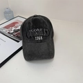 Washed charcoal grey baseball cap with white 3D embroidery and vintage distressed texture - Regular (56-59cm) / Dark Grey