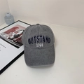 Casquette de baseball gris foncé délavée avec broderie 3D et style vintage à bord large - Gris