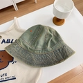Sombrero de pescador vaquero verde militar con costuras naranjas estilo retro - 56-58cm / Azul Vintage