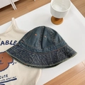 Sombrero tipo pescador de mezclilla azul oscuro para niños con costuras de contraste - 56-58cm / Azul oscuro