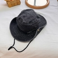 Dark gray washed denim bucket hat with metal detail and adjustable drawstring - 56-58cm / Dark Grey