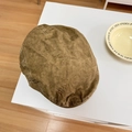 Brown vintage cotton newsboy cap with cross-stitch embroidery in a retro Japanese style - 56-58cm / Camel