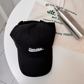 Black cotton baseball cap with white Concise embroidery in a minimalist casual style - 56-cm (Adjustable) / Black