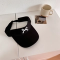Women's black sun visor hat featuring white bow embroidery and adjustable back strap - 56-58cm Adjustable / Black