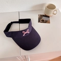 Navy blue sun visor hat with pink bow embroidery and adjustable back strap - 56-58cm Adjustable / Navy Blue