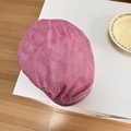 Japanese retro newsboy cap in washed rose red canvas with pink embroidery detail - 56-58cm / Pink