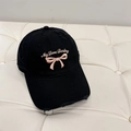 Black cotton baseball cap featuring pink My Love Darling embroidery and bow detail - 56-58cm Adjustable / Black