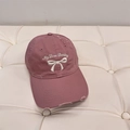 Distressed dusty rose baseball cap featuring white bow and My Love Darling embroidery - 56-58cm Adjustable / Pink
