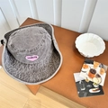 Sombrero de pescador de algodón lavado gris oscuro con parche de corazón rosa y letras - 56-58cm (Con Cuerda Cortavientos) / café
