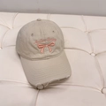 Beige cotton baseball cap featuring pink bow embroidery and distressed ripped details - 56-58cm Adjustable / Beige Khaki
