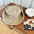 Chapeau de soleil kaki à large bord avec broderie rose et cordon ajustable - 56-58cm (Avec Corde Coupe-Vent) / Khaki