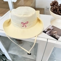 Sombrero de sol beige secado rápido para mujer con lazo rosa bordado y cordón - 56-58cm / Amarillo