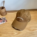 Vintage khaki brown distressed baseball cap with white monoomi letter embroidery - 56-58cm Adjustable / Camel