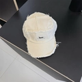 Distressed cream-white baseball cap with raw edges and black bro embroidery on the front - 56-58cm Adjustable / Beige