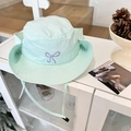 Mint green sun hat with purple bow detail and adjustable chin strap for girls - 56-58cm / Mint Green