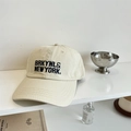 Cappellino da baseball beige in cotone con ricamo Brooklyn New York blu e visiera curva - 56-58cm (Regolabile) / Beige Cachi
