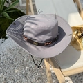 Outdoor wide brim sun hat in greyish purple with leather band and windproof cord - 56-58cm / Gray