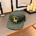 Dark green baseball cap with retro cartoon duck embroidery and woven visor rope detail - 56-58cm Adjustable / Army Green