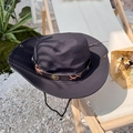 Black wide brim sun hat with leather band and metal bull emblem for outdoor hiking - 56-58cm / Black