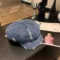 Vintage blue washed denim newsboy cap with distressed details and retro street style - 56-58cm / Dark Blue