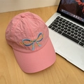 Cappellino da baseball rosa ad asciugatura rapida con fiocco blu ricamato e scritte - 56-58cm Regolabile / Rosa