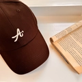 Berretto da baseball in cotone marrone scuro con lettera A ricamata bianca stile vintage - 56-58cm Regolabile / caffè
