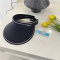 Visiera parasole in seta di ghiaccio blu scuro con tesa larga e bordo bianco - 56-59cm (Regolabile) / Nero