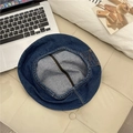 Berretto di jeans blu scuro con cuciture arancioni mostrato dalla prospettiva interna - 56-59cm / Blu scuro
