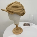 Retro Japanese camel cotton octagonal baker boy hat with decorative metal side buckle - 56-59cm / Camel
